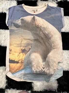 Brat & Suzie Cute Polar Bear Graphic Tee - Soft Blue & Cream